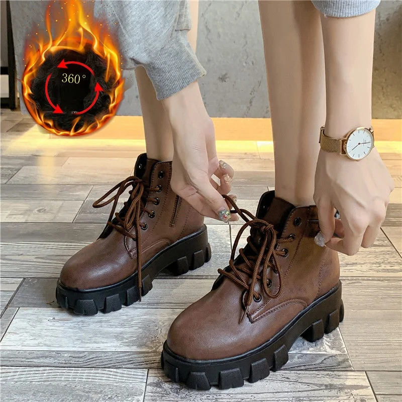

Autumn Winter Boots Women's Shoes Fashion Round Toe Ankle Thick-soled Martin Boots Women Shoes Winters Plush Warm Short Boots