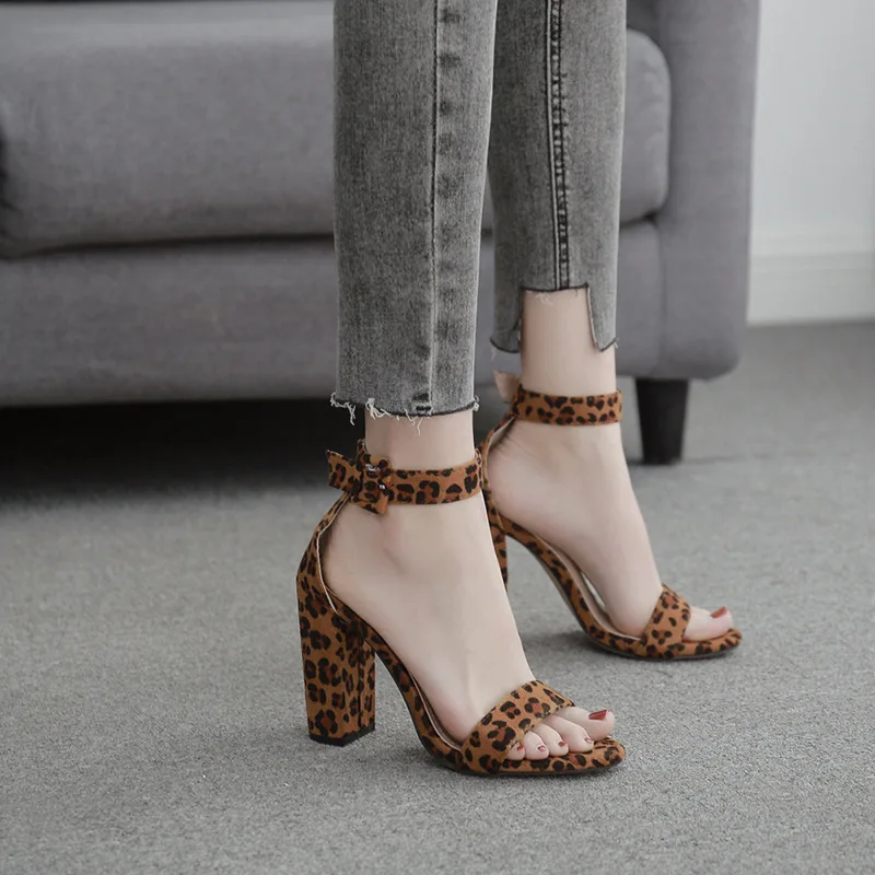 

2021 spring and summer fashion elegant one line high heel Sexy Leopard sandals