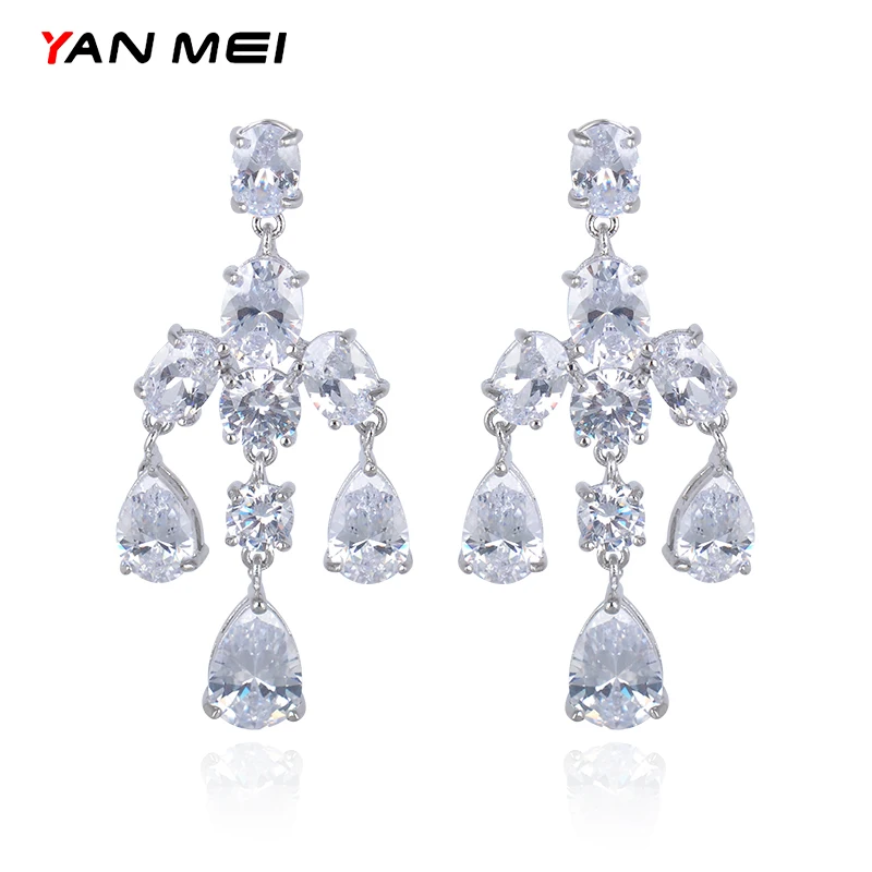 Женские серьги-подвески из белого золота с цирконами | Украшения и аксессуары