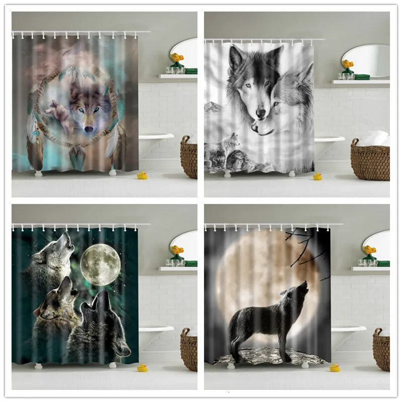 Штора для душа с принтом "Пустошной волк" - тканевая, водонепроницаемая, смешная, макраме-экран, для домашнего декора с кольцом для подвешивания.