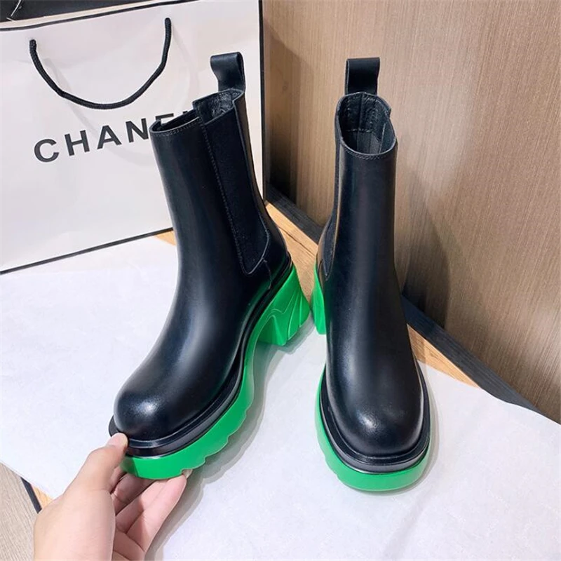 

British Style Thick Heel Chelsea Boots Women Chunky Ankle Boots Autumn Winter Women Shoes Brand Designer Female Platform Boots