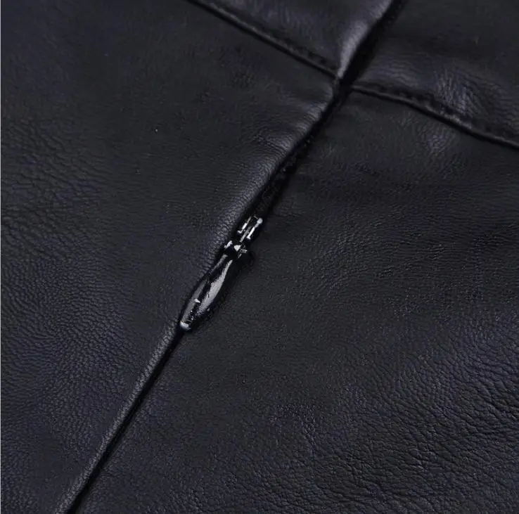 Женская Черная трапециевидная кожаная юбка с высокой талией и поясом модная