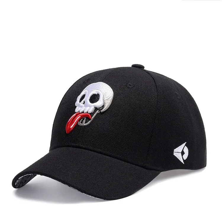 

Street Cotton Funny Skull Human Tongue Out Grimace Embroidered Skeleton Cap Fashion Cranium Black Snapback Baseball Trucker Hat