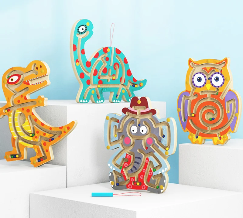 Дети Магнитный лабиринт игрушка мини деревянные интерактивные ручка-лабиринт