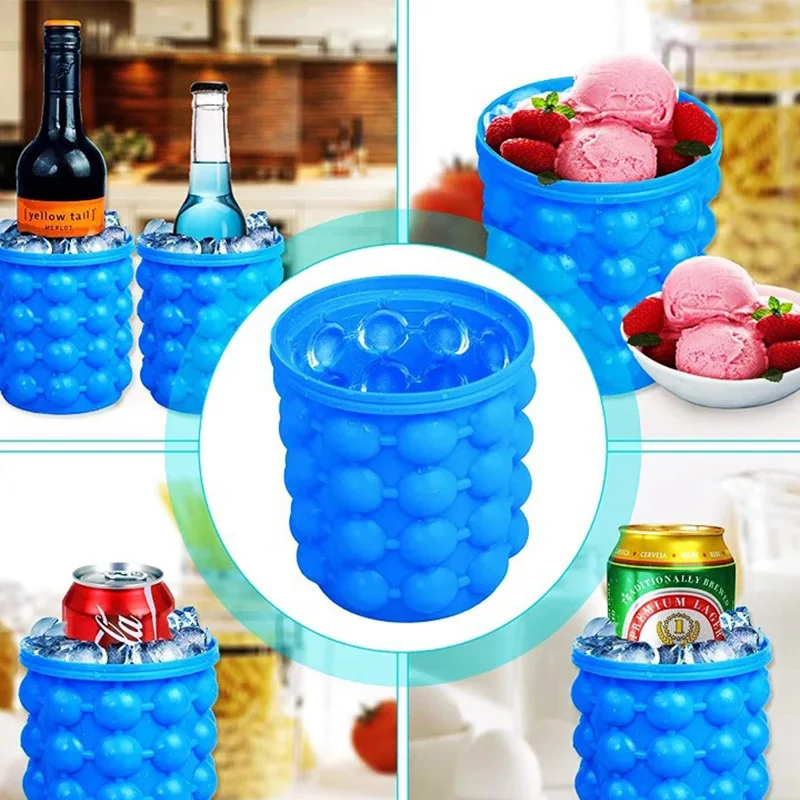 

Large Form Silicone Ice Bucket Mold With Lid Space Saving ICE bag Champagne Whisky Beer Ice Cube Maker Kitchen Tools Party Ice