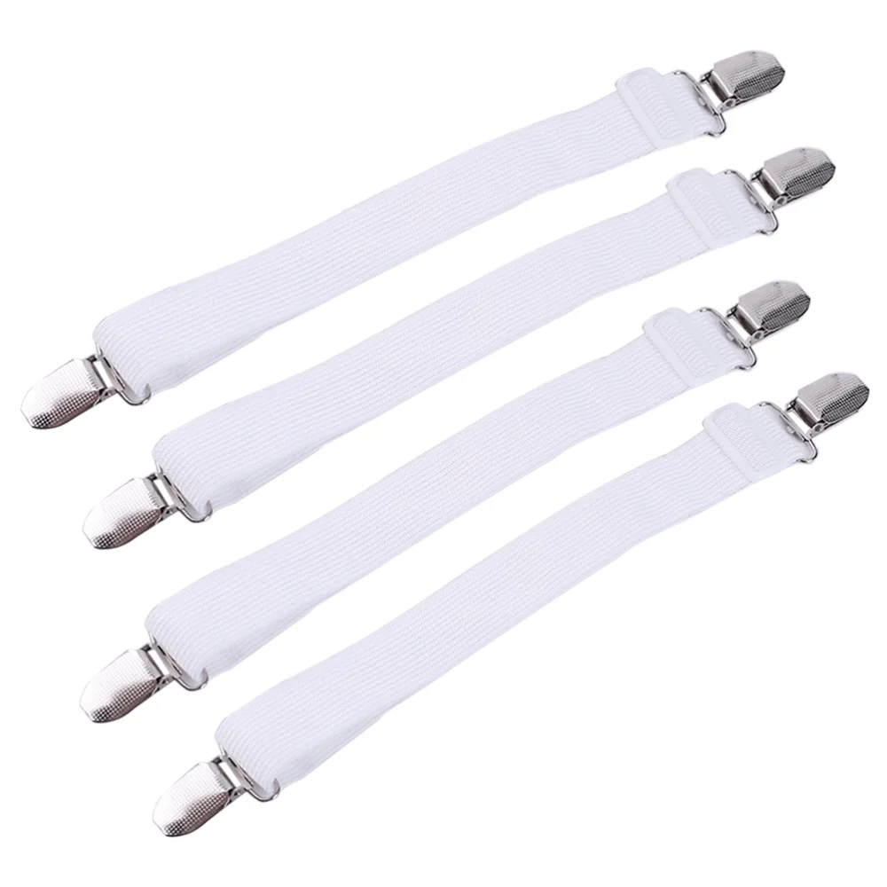 

4pcs Multipurpose Bed Sheet Fasteners Adjustable Suspenders Gripper Elastic Strap with Clips for Bed Sheets Mattress Covers