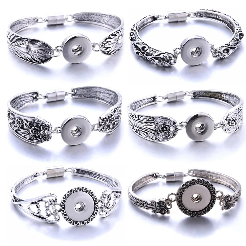

2019 New Metal Snap Button Bracelet Bohemian Magnet Snap Bracelet For Women 18mm Snap Buttons Interchangeable Charm Snap Jewelry
