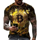 Футболка мужская оверсайз с 3D-принтом биткоина, дышащая повседневная одежда для фитнеса, свободная рубашка с круглым вырезом