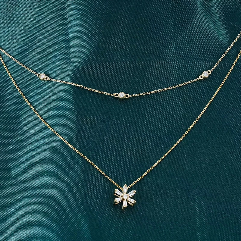 ????? Aazuo リアル 18K ホワイトゴールドローズゴールドリアル Bagutte ダイヤモンド妖精チョーカーフラワーペンダントダブルチェーンネックレスため才能女性