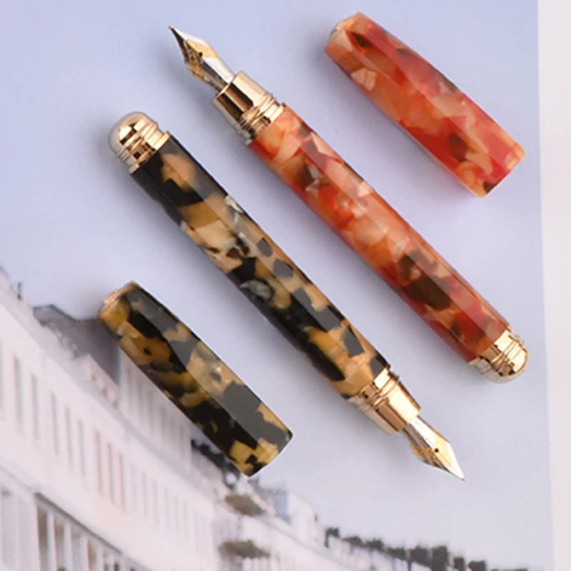 

Fuliwen Elegant Marble Celluloid Fountain Pen Rhombus Beautiful Ice Flower Iridium M Nib Business Writing Gift Pens New