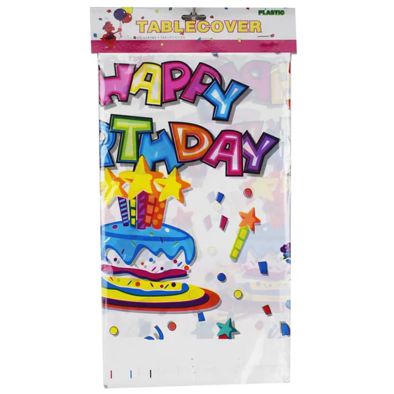 С днем рождения скатерть с изображением персонажей из мультфильма и торта в