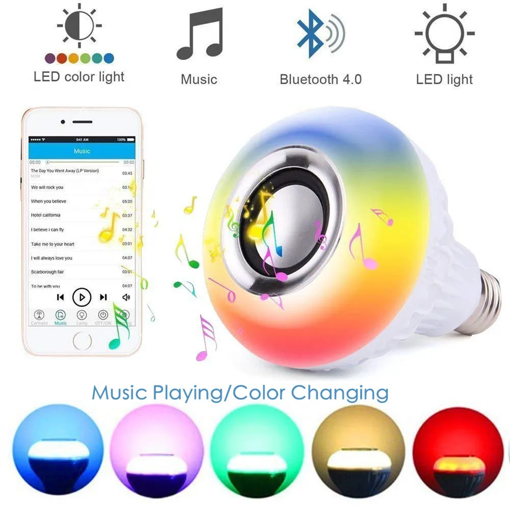 DZLST Bluetooth динамик Смарт Светодиодный светильник E27 RGB 12 Вт музыка игра затемнения