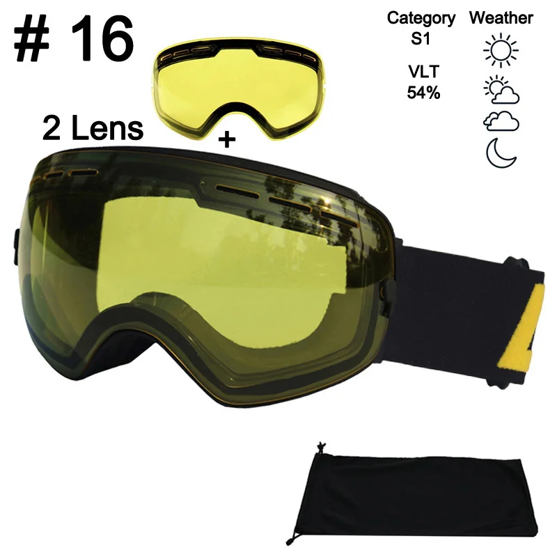 Color 16 With Lens LOCLE двойные линзы лыжные очки Анти-Туман UV400 сферические лыжные очки катание на лыжах Снег Сноуборд очки лыжные очки осветляющие линзы - Цвет: Color 16 With Lens