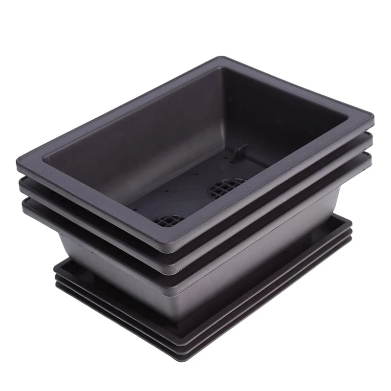 

Practical 6 Packs Bonsai Training Pots with Tray Plastic Bonsai Plants Growing Pot for Garden Yard Living Room 22.5X16.5cm