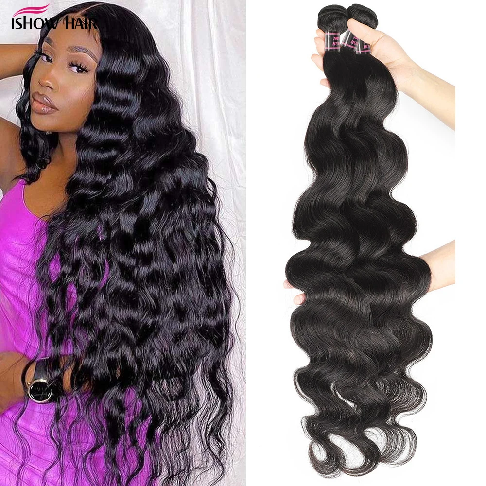 

Ishow Body Wave Bundles Brazilian Hair Weave Bundles 1/3/4 PCS Human Hair Bundles Natural Black 8-30" Remy Hair Extensions