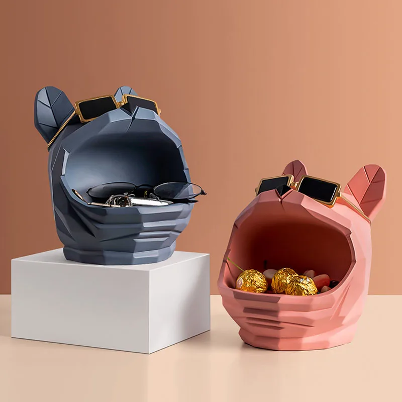 

Cute Resin Dog Sculpture Storage Ornaments Living Room Dog Statues Crafts Entrance Key Storage Box Home Decoration Accessories