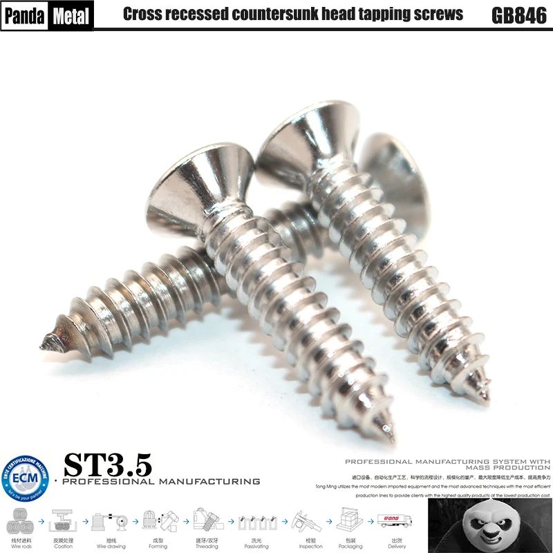 

304/316 stainless steel cross countersunk head tapping screws, national standard GB 846 flathead DIN 7982 screw A2A4 model ST3.5