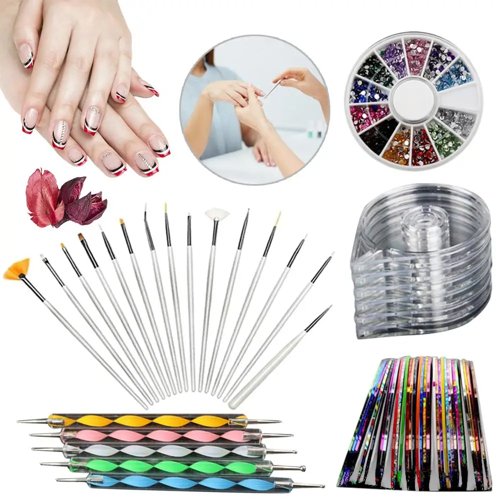 Набор для дизайна ногтей 30 полосовая лента 4 шт. рулонная коробка 12 цветов стразы 5