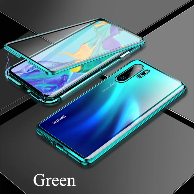 Green Двусторонний стеклянный Магнитный адсорбционный чехол для huawei mate 30 20 10 Pro P30 P20 Pro Nova 4E 5 5i Pro Honor 20 9X Pro V20 - Цвет: Green
