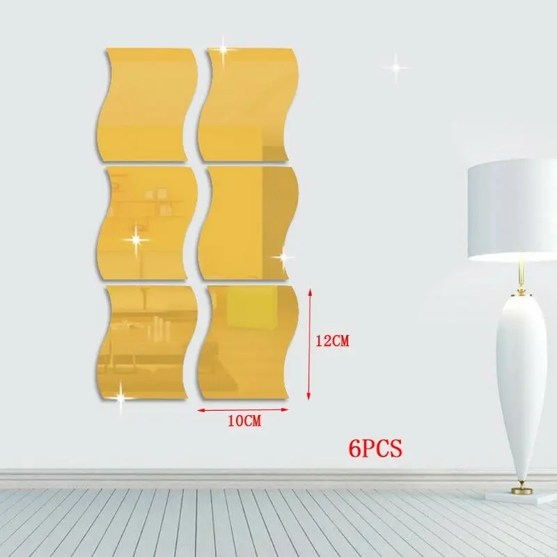 6 шт. зеркальные волнистые наклейки на стену | Дом и сад