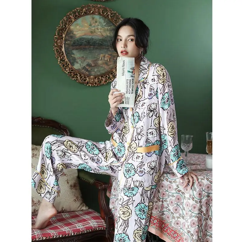 pajamas women's long-sleeved trousers two-piece fashion casual suit pijamas women