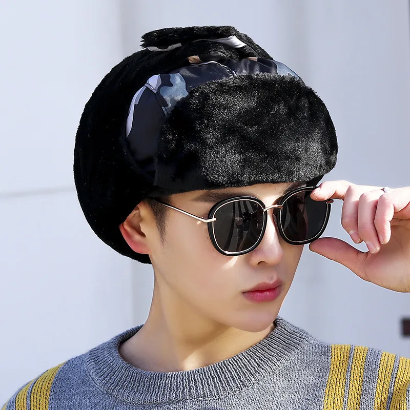 Мужская шапка FJHERLMOS Корейская теплая хлопковая уличная с защитой от холода Lei Feng