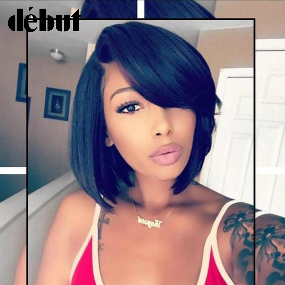 Дебютные короткие парики с челкой Короткие коротким Бобом черные бразильские