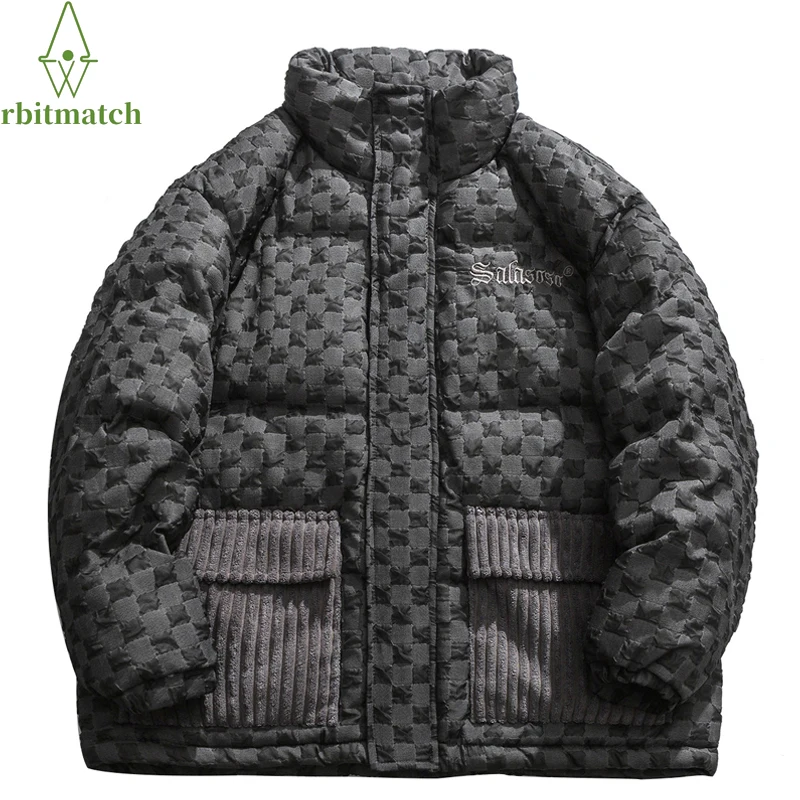 

Vintage Winter Mens Parka Jacket Gothic Letters Embroidery Harajuku Streetwear Warm Padded Jacket Cotton Loose Outwear Unisex