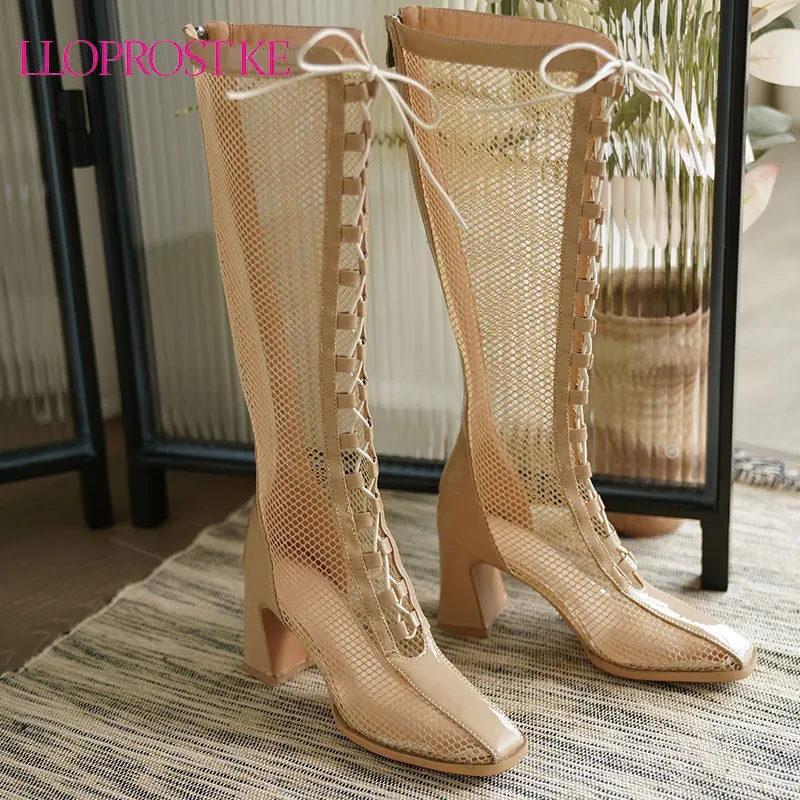 

Lloprost ke High Knee Cool Boots Sandals Women 2021 New 7cm High Heels Rome Mesh Breathable Zipper Sandals Ladies Sandals Shoes