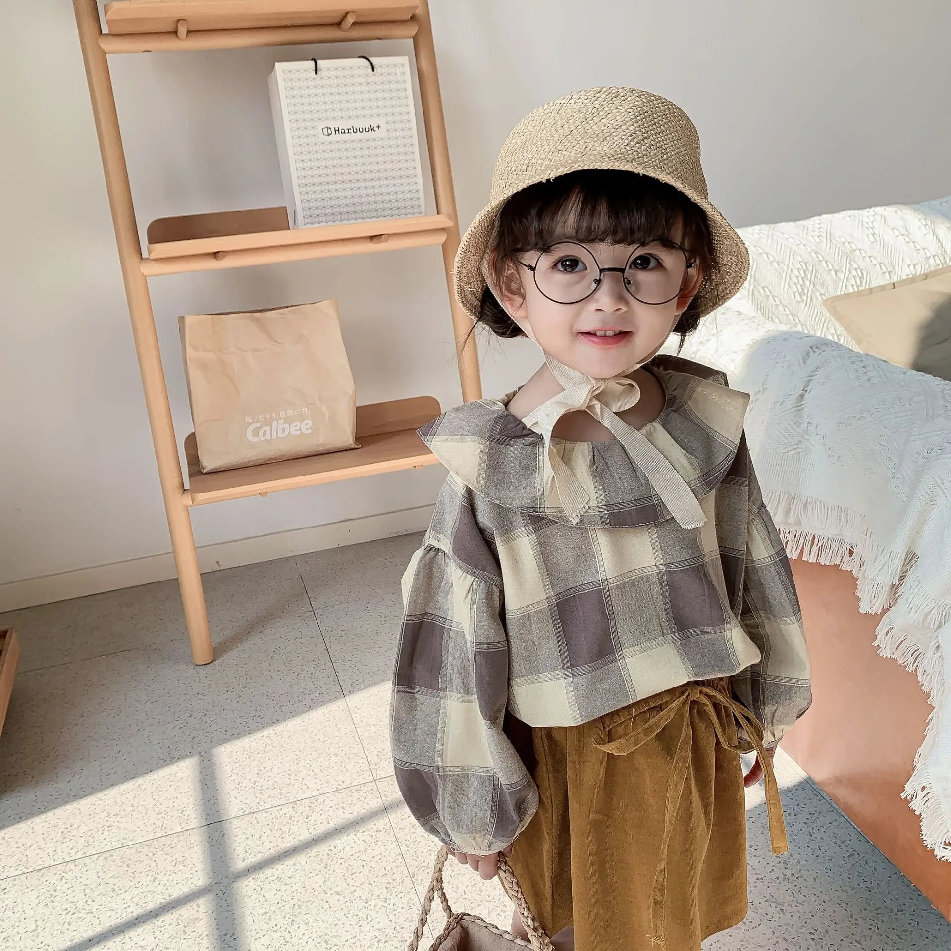Весенние повседневные комплекты одежды для маленьких девочек Детская клетчатая