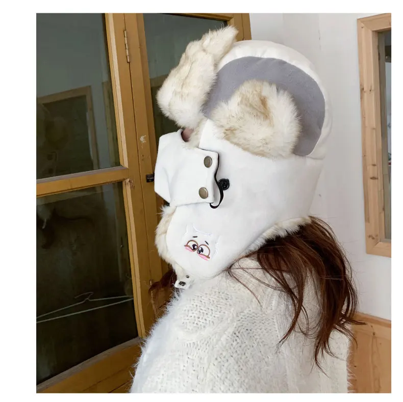 Шапка с вышитыми ушками Lei Feng Русская женские шапки-бомберы Толстая теплая