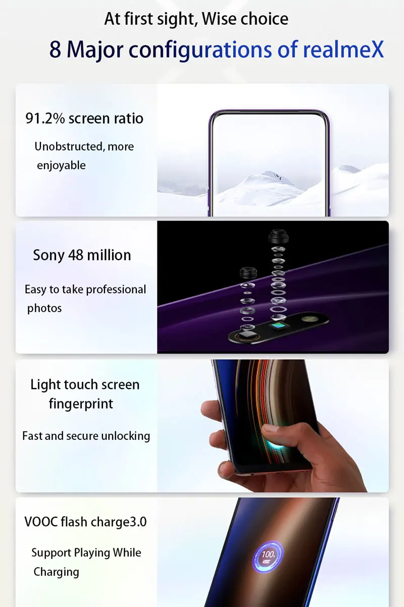 Мобильный телефон Realme X 4G/6G 64/128G 6,5" экран Android 9 Восьмиядерный 16MP+ 48MP+ 5MP камера отпечаток пальца 3765mAh мобильный телефон