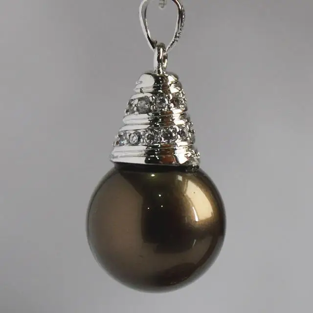 Женская Высококачественная 12 мм коричневая жемчужная подвеска в виде ракушки +