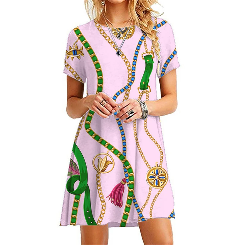 

3D Floral Print Women Dresses 2021 New Summer Short Sleeve O-Neck Ladies Sweet A-Line Dress Streetwear Casual Plus Size Dress