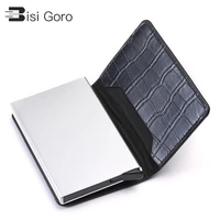 bisi goro automatic pop up card case rfid card holder for men women aluminium alloy credit card holder pu leather card wallet