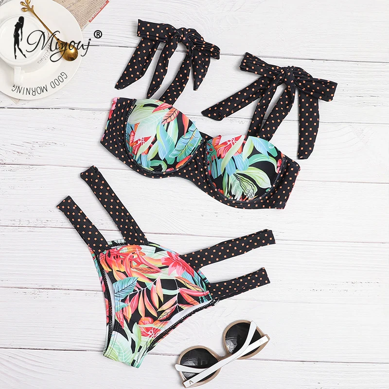 

Miyouj Patchwork Print Swimsuit Women'S Swimwear Designer Beachwear Sexy Bikini Set 2021 Summer Bathing Suits Bandage Biquini
