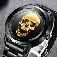 lige skeleto men watch top brand casual 3d skull full steel waterproof military sports male quartz wrist watch relogio masculino