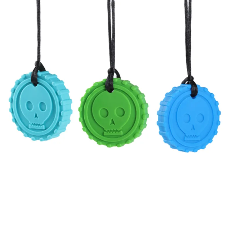 

Силиконовая Жевательная цепочка, детский Прорезыватель с черепом, Жевательная подвеска, сенсорная, не содержит Бисфенол А, силиконовая мол...