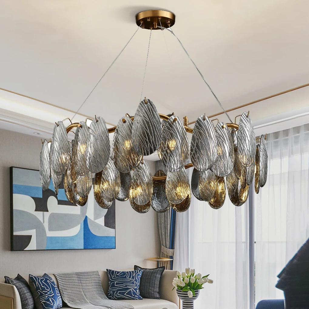 

Modern living room chandelier 2021 new smoke gray crystal hanging lamp for bedroom round dining table light fixtures