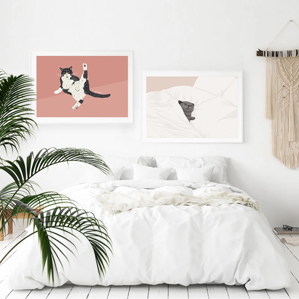

Cartoon Animals Canvas Painting Funny Cat Lovers Poster Nordic Nursery Art Print Minimalist Wall Picture Living Room Home Decor
