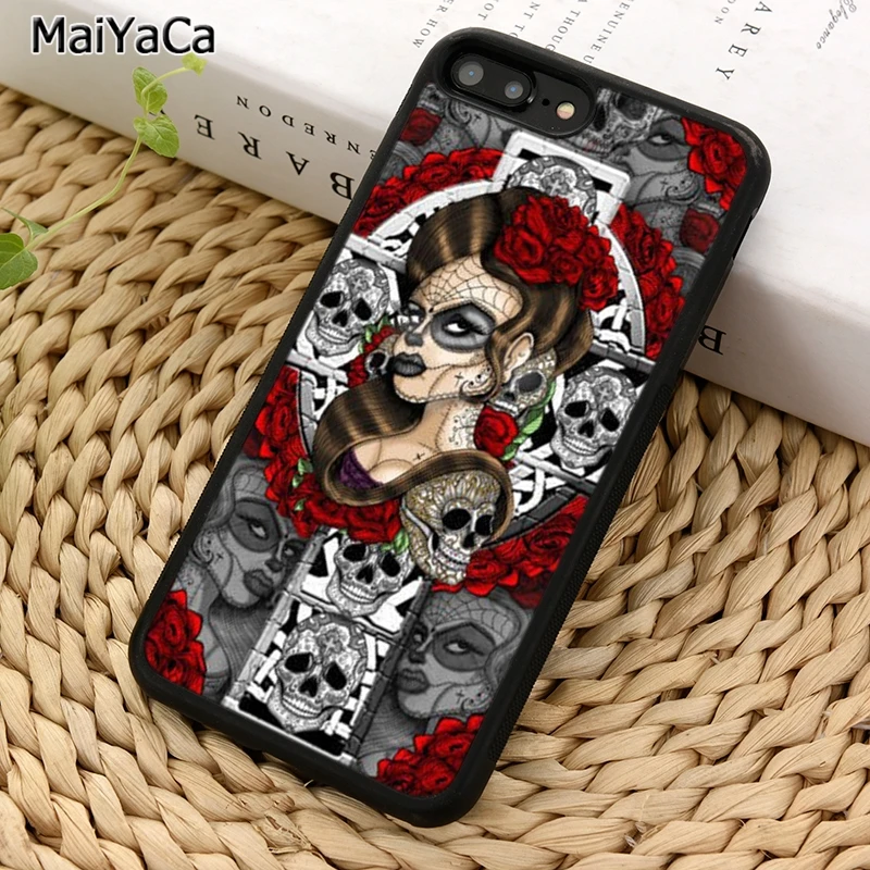 MaiYaCa День мертвых сахарный череп девушка тату Роза чехол для телефона iPhone X XR XS 11 12