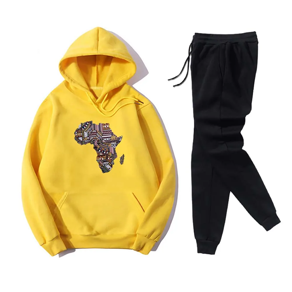 

VICABO Creative Map Print 2 Piece Set for Women Lace Up Hoodies Elastic Trousers ropa de mujer 2020 S-3XL