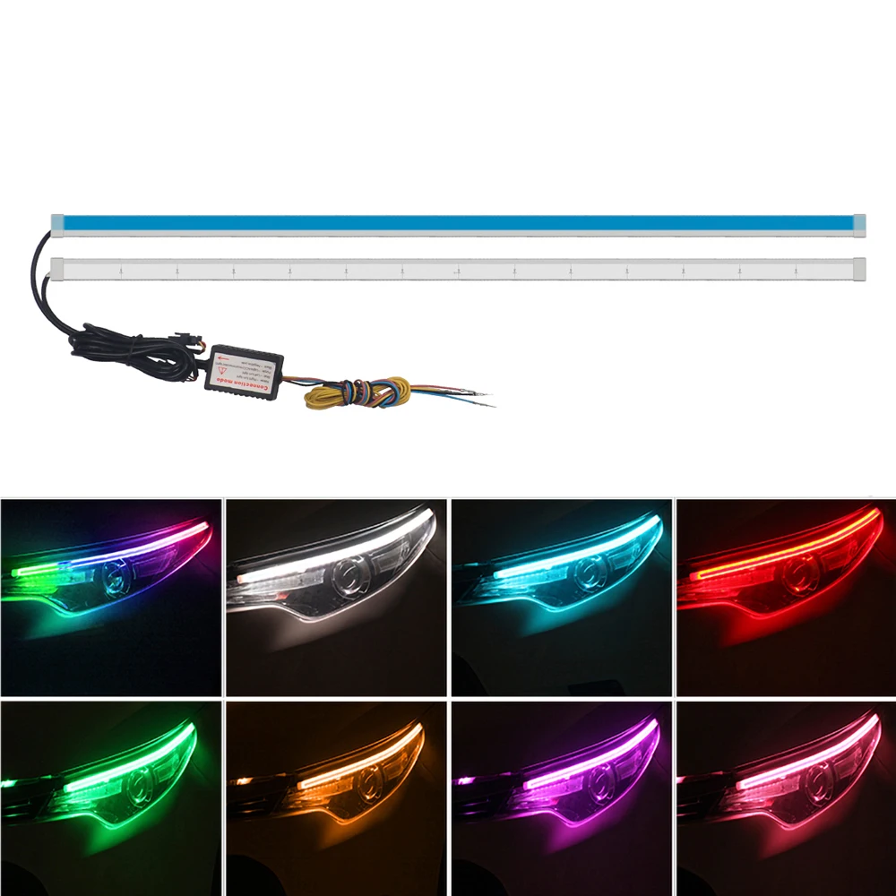 2 шт. 60 см красочные RGB СИД DRL полосы света фар для AMG Mercedes W212 W210 W202 W205 CLA CLS GLA GLK