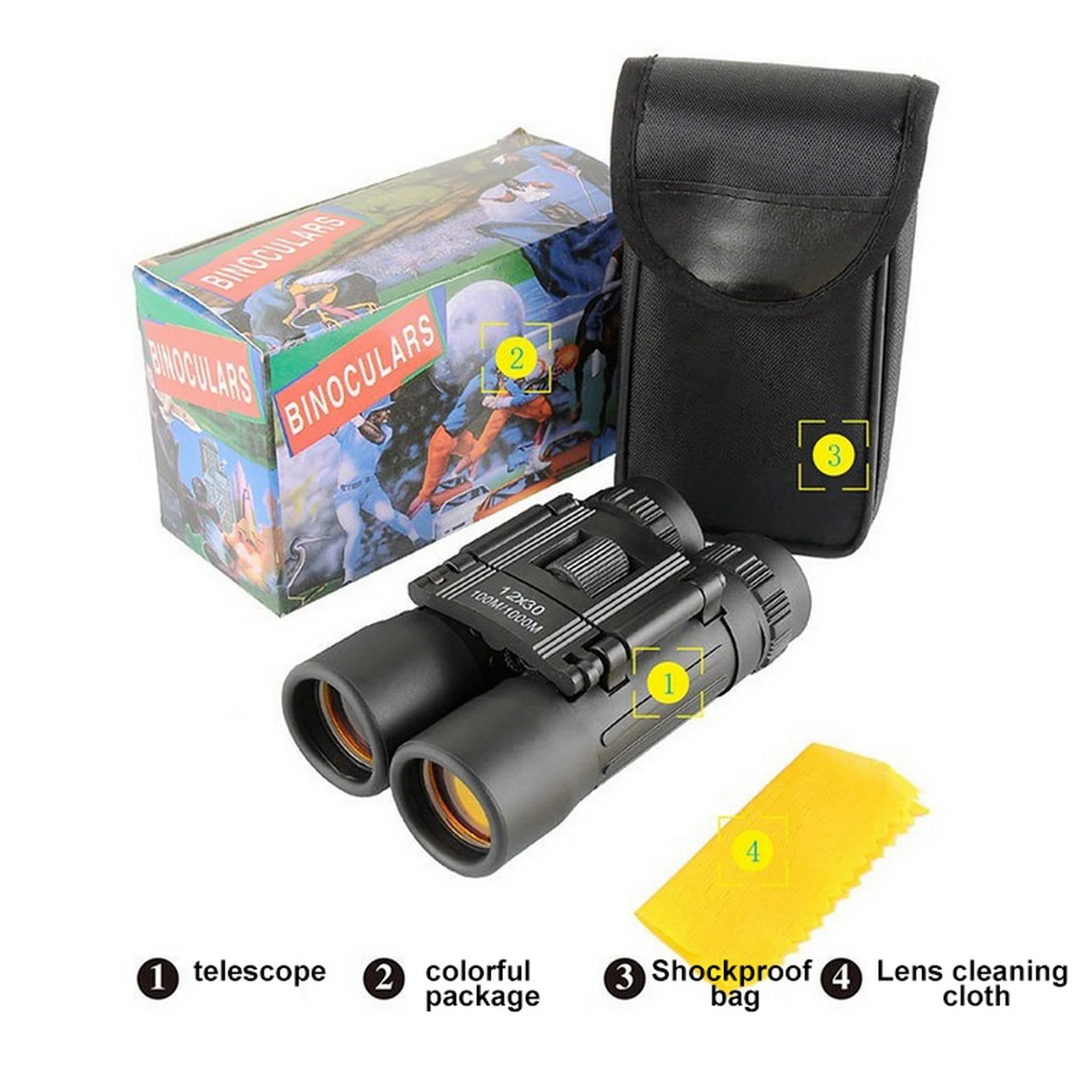 12X30 Portable Optical Red Film HD Binoculars 1000M Outdoor Bird Watching Camping Travel Multi-layer Coated Telescope | Инструменты