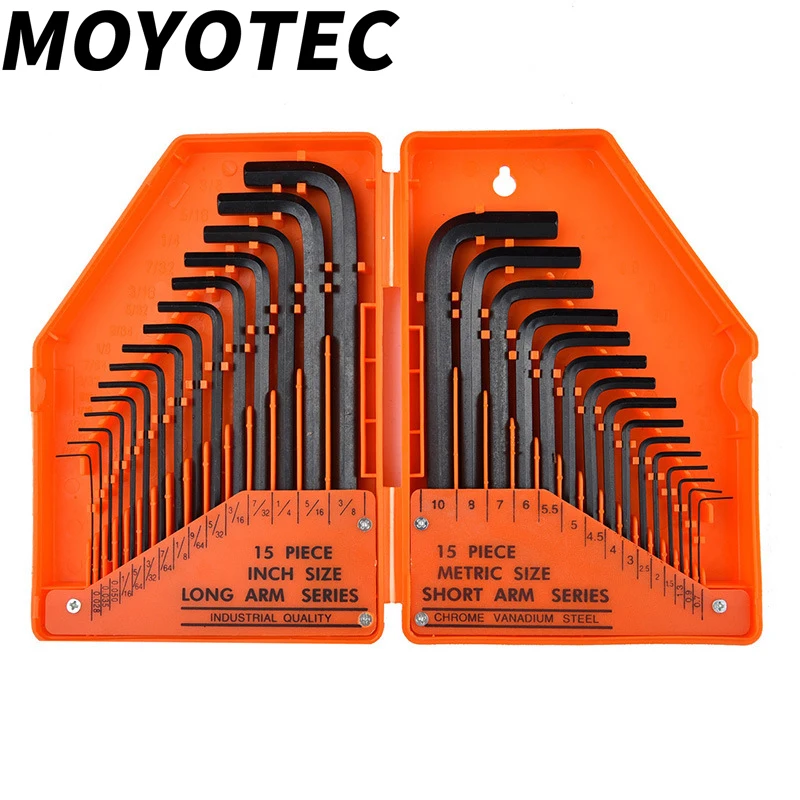 MOYOTEC 30Pcs Hex Key Hexagon Wrench Key-Wrench Metric British Short Ball Head L-Type Wrench 1/16