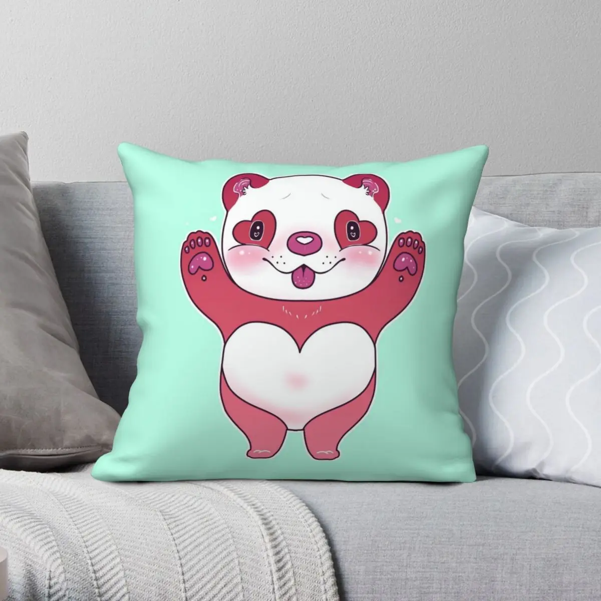 

Pink Panda Free Hug Square Pillowcase Polyester Linen Velvet Creative Zip Decor Pillow Case Room Cushion Cover 18"
