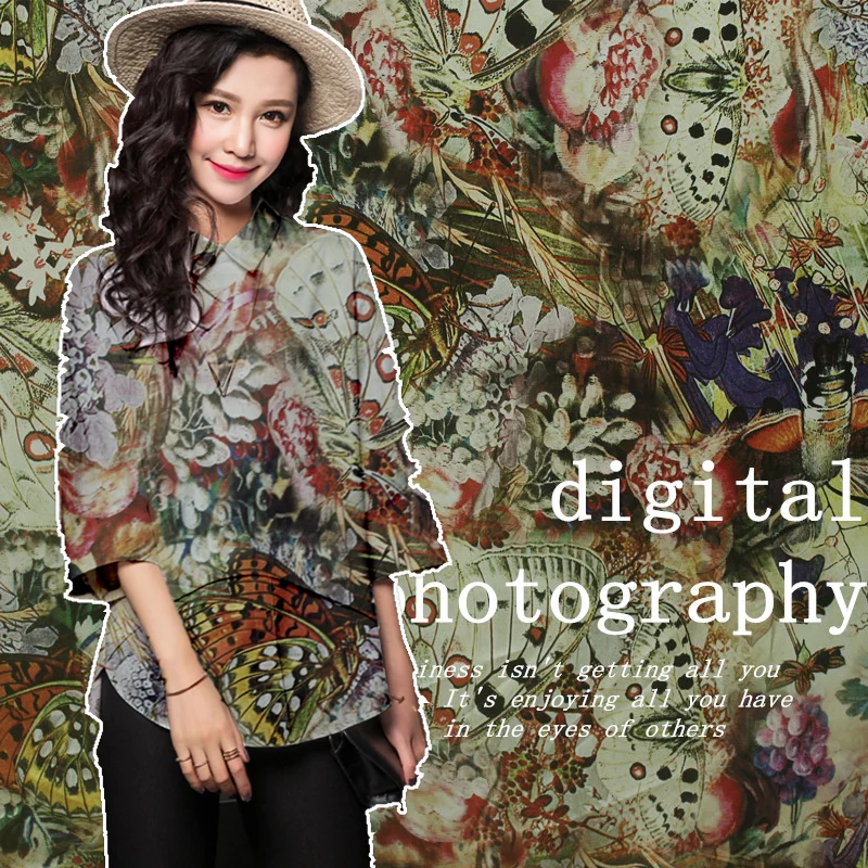 

Tree lost its low blockbuster digital painting silk cheongsam skirt stretch satin fabric silk garments fabric flower / 1 m