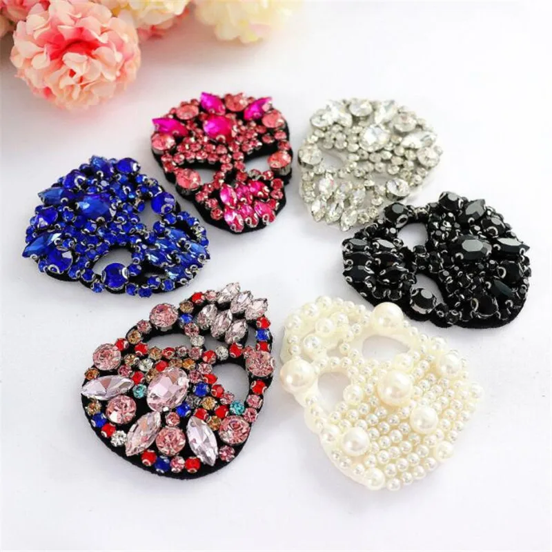 

AHYONNIEX 1 Pcs Rhinestones Skull Beaded Sequins Sew On Patches for clothes DIY Patch Applique Bag Clothing Coat Sweater Crafts