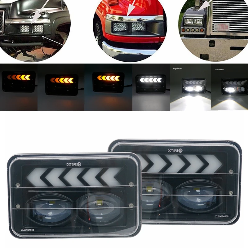 Черные светодиодсветодиодный лампы 4X6 для фар белые DRL янтарный сигнал поворота