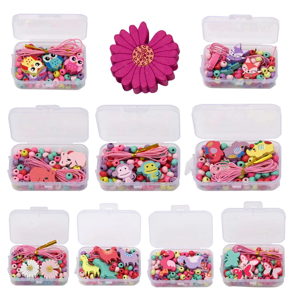 

9 Style Box Mixed-Color Natural Wood Beads Children Teething Educational Toy DIY Wooden Beads for Jewelry Necklace Making Sets